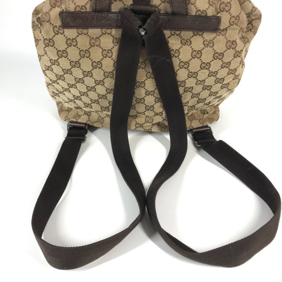 GUCCI 114552 GG Logo Backpack in Canvas/Leather, Unisex, Beige
